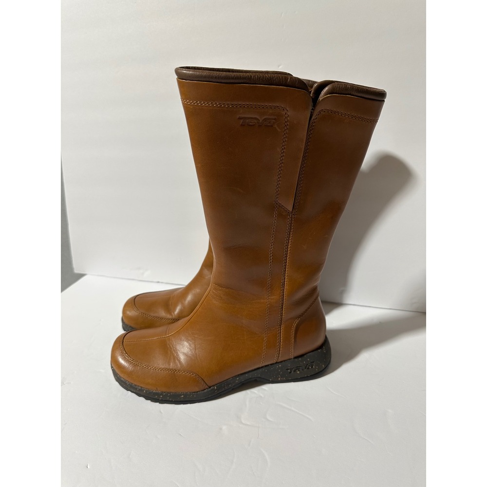 Teva Capistrano Cigar Waterproof Leather Side Zip Boots Womens Size 6.5 Brown - Picture 3 of 13